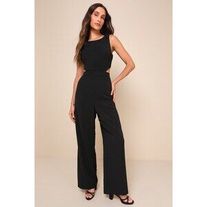 Lulus Moments To Remember Black Sleeveless Wide-leg Cutout Jumpsuit - Size M